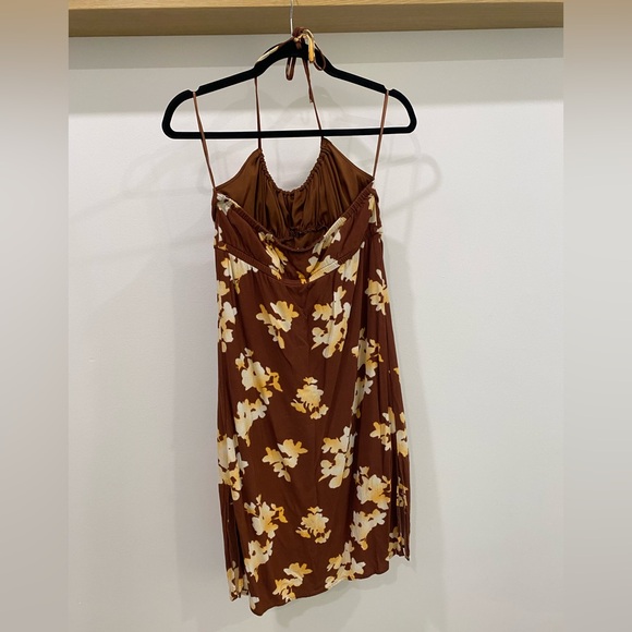 Brown Floral Halter Dress Size S - Picture 2 of 3